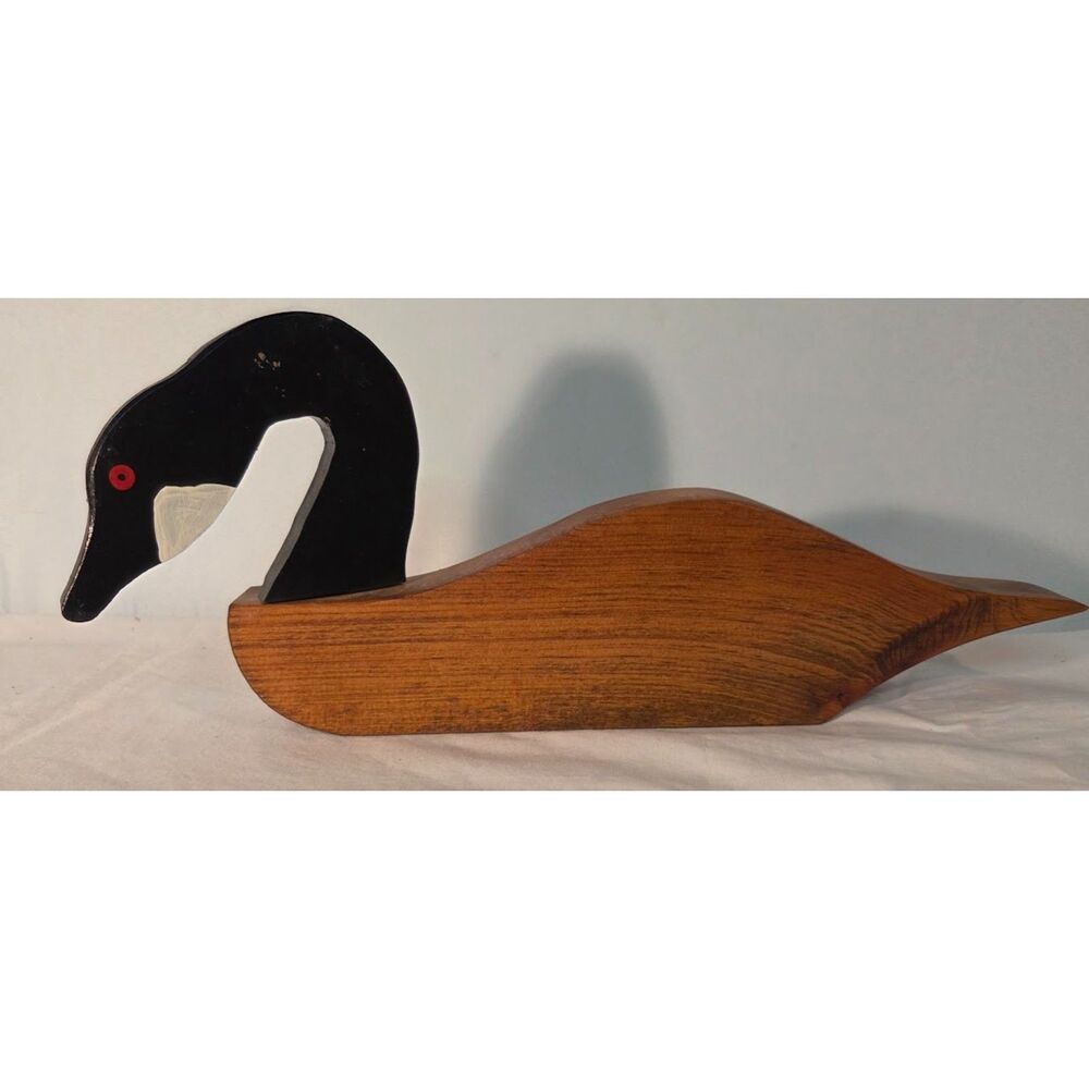 Vintage Wooden Goose Decor Folk Art Hand Carved Wood Shelf Sitter